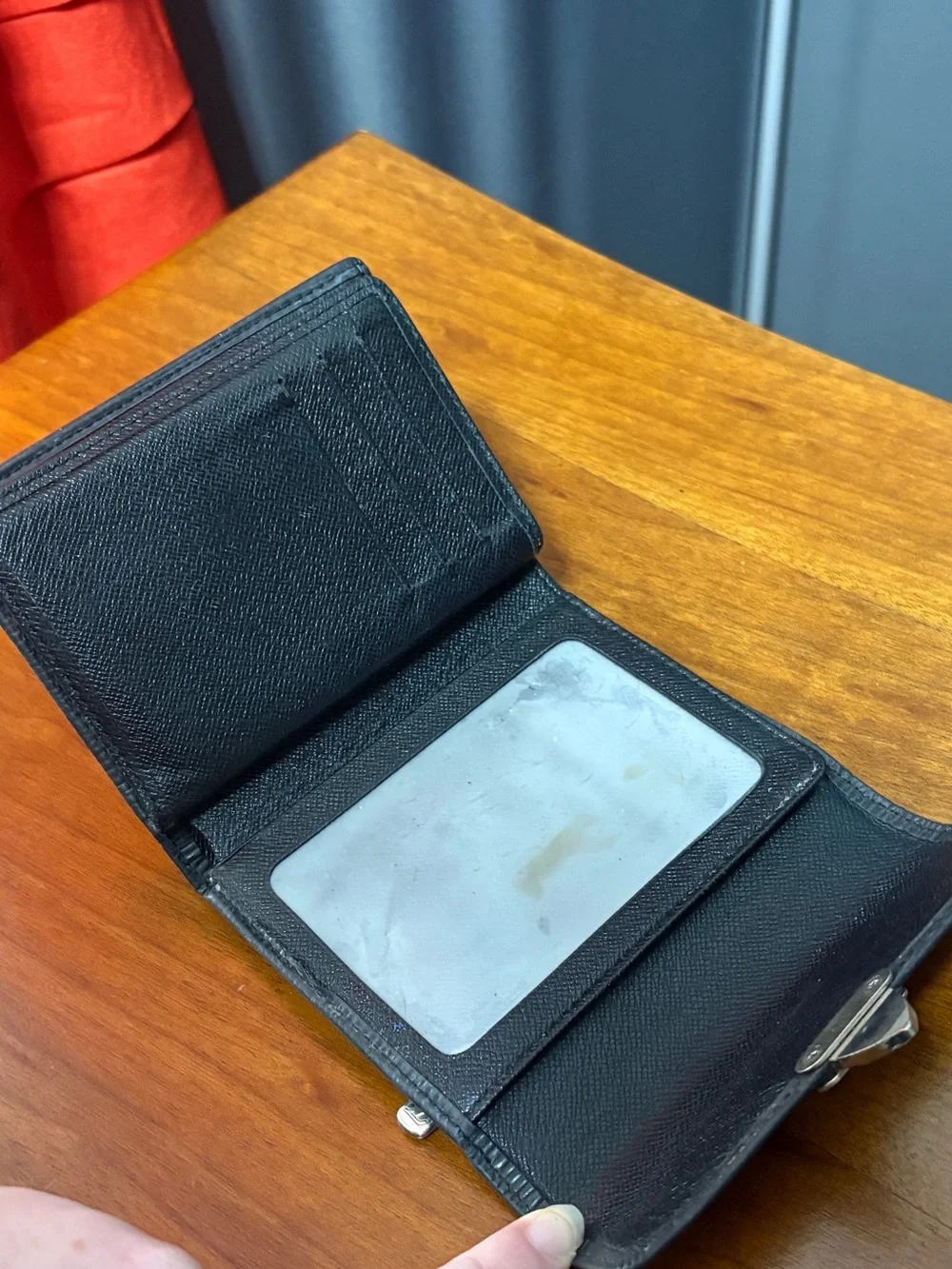 Louis Vuitton Used Black Epi Leather Wallet with Gold Hardware